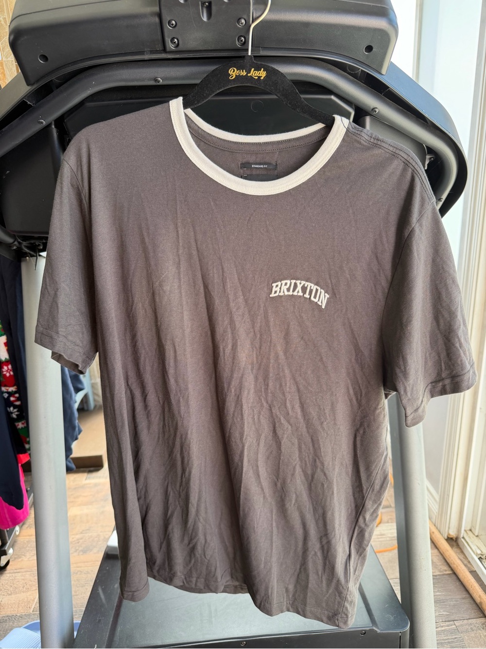 Brixton Charcoal Short Sleeve Ringer Tee with Cream Trim